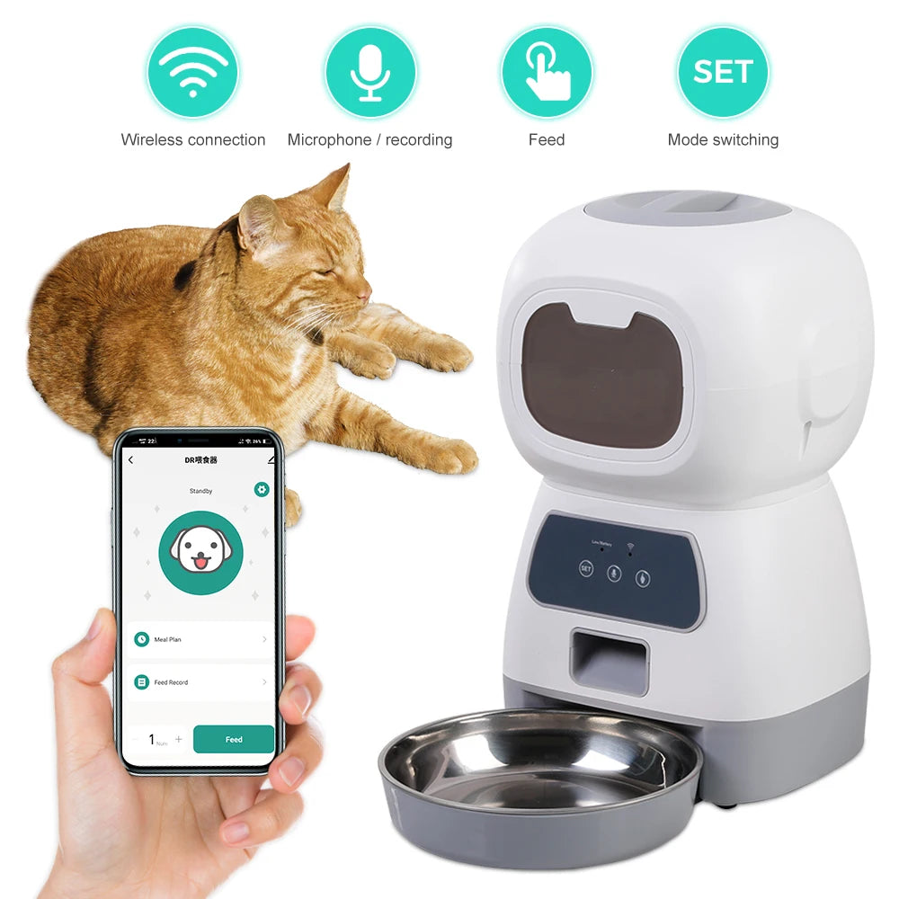 Automatic 3.5L Pet Feeder with Timer - Smart Stainless Steel Food Dispenser for Cats and Dogs