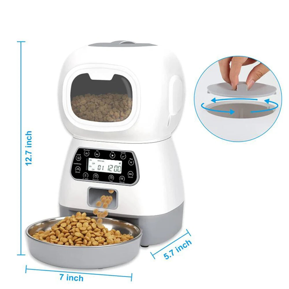 Automatic 3.5L Pet Feeder with Timer - Smart Stainless Steel Food Dispenser for Cats and Dogs