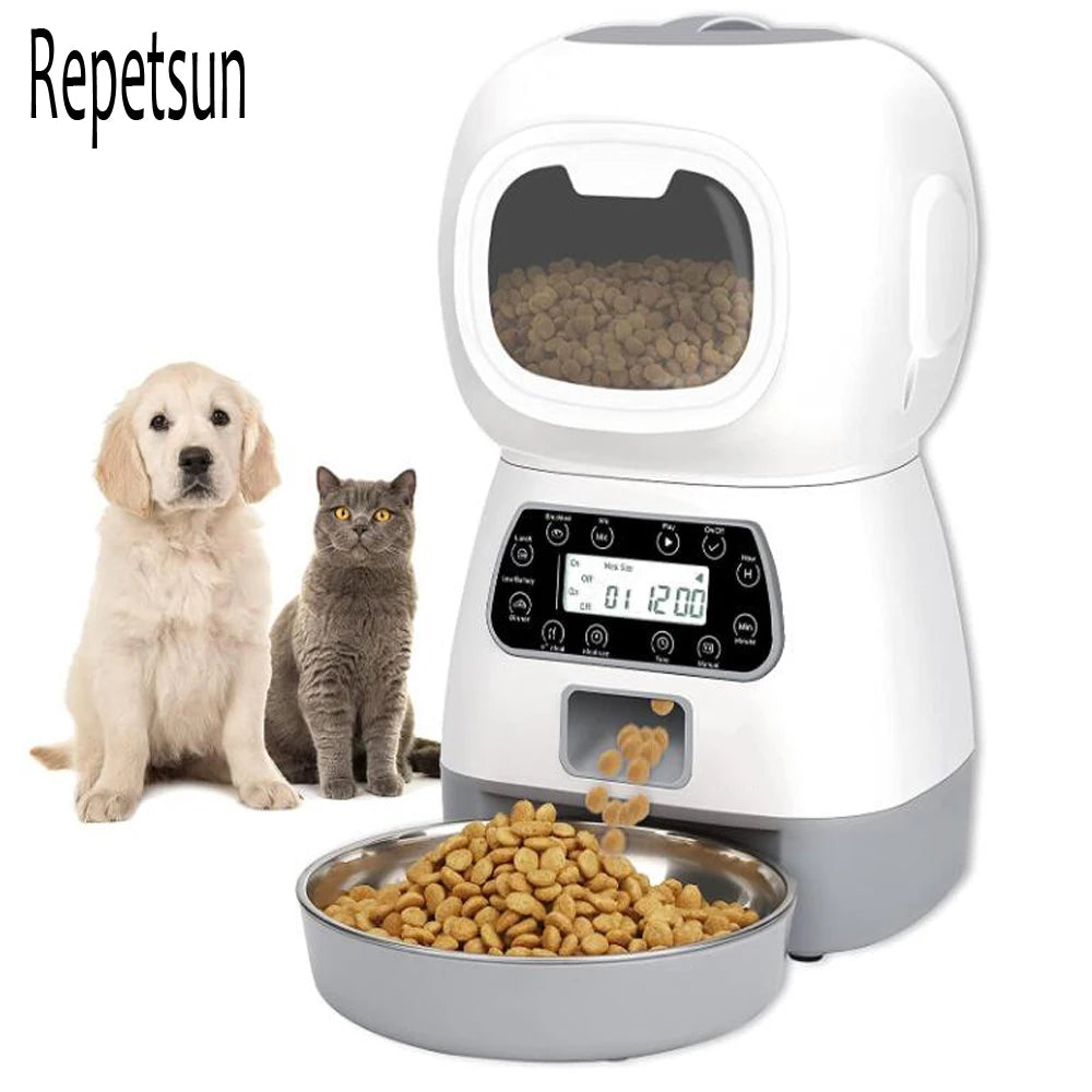 Automatic 3.5L Pet Feeder with Timer - Smart Stainless Steel Food Dispenser for Cats and Dogs