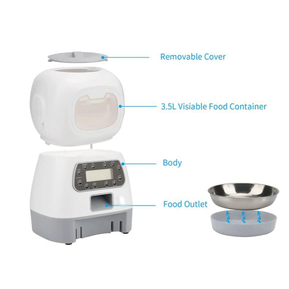 Automatic 3.5L Pet Feeder with Timer - Smart Stainless Steel Food Dispenser for Cats and Dogs